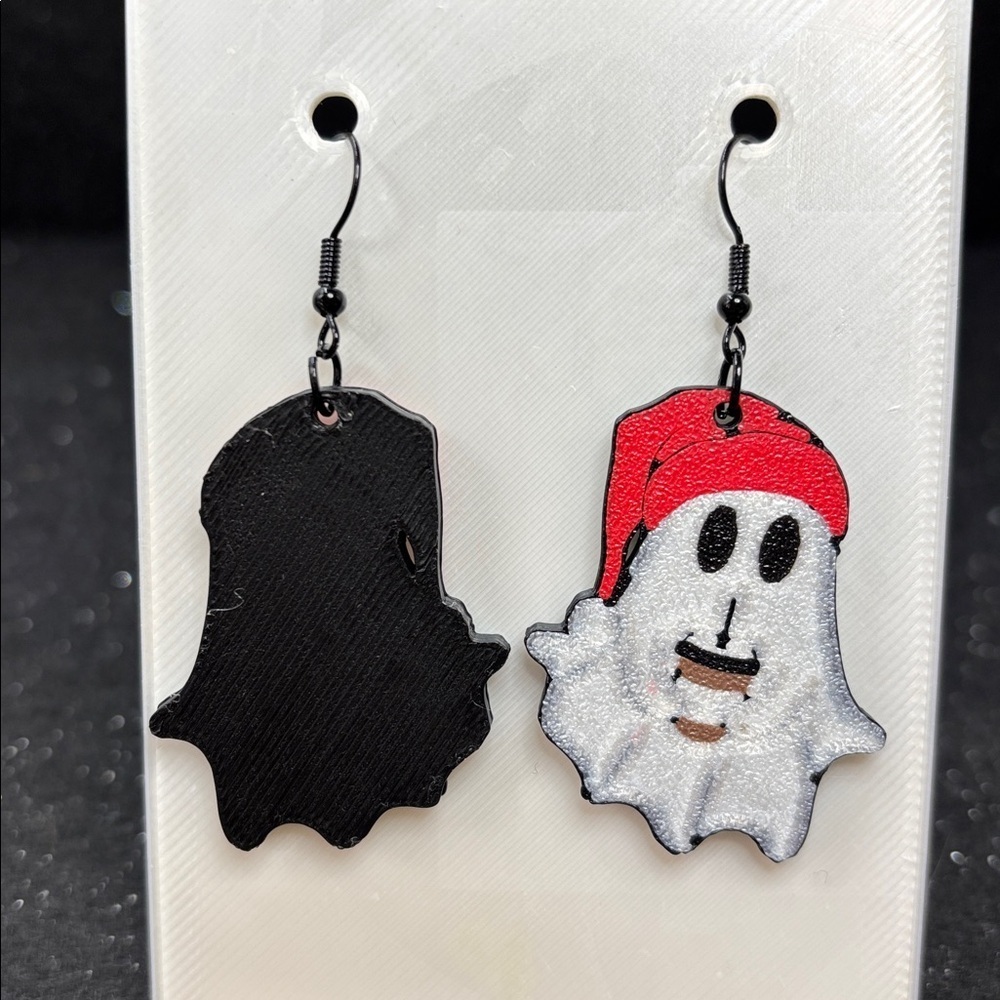 Christmas Ghost Dangle Earrings ☕️ | | Cute Holiday Coffee Lover Jewelry - Picture 4 of 4